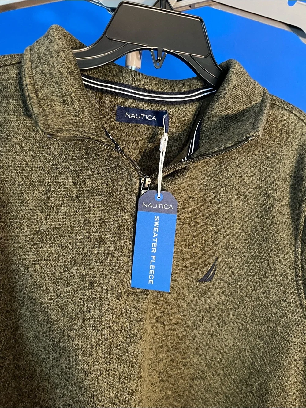 Nautica Men's Olive Green , Gray Half-Zip Sweater